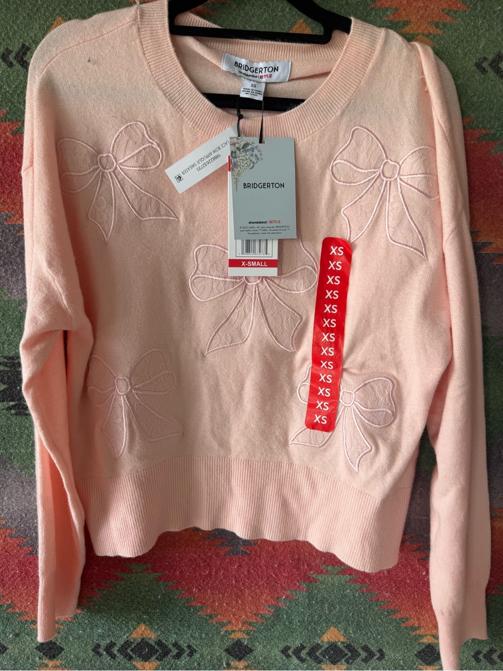 Bridgerton Pink Bow Embroidered Crewneck Sweater